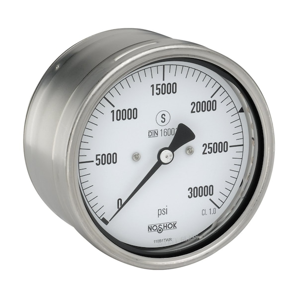 Pressure Gauge, -30 inHg to 0 to 30 psi psi, 4 in Dial, 1/2 in NPT, Back Location